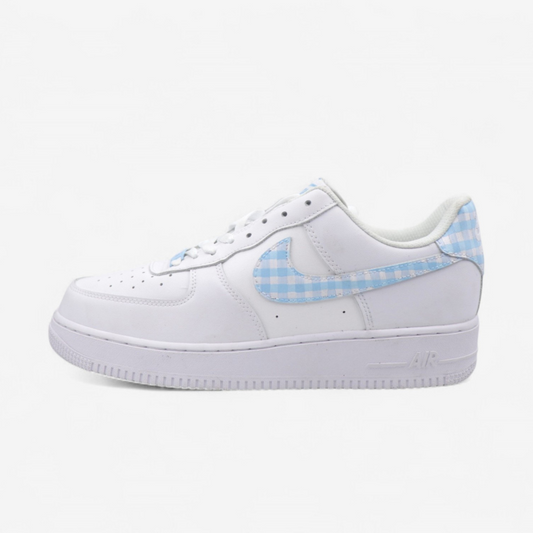Blue Gingham Swoosh Custom Sneakers – Minimal Chic Edition