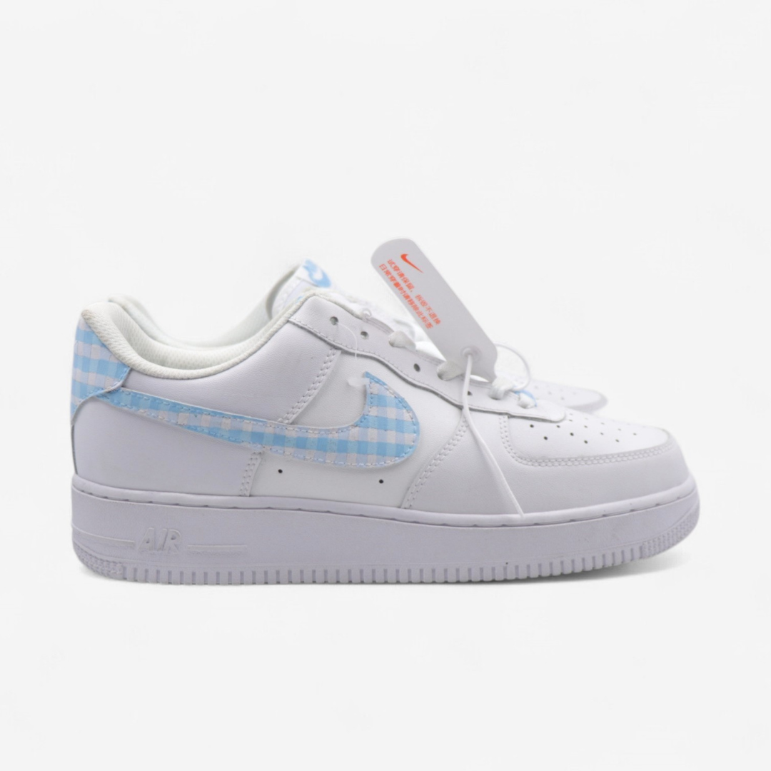 Blue Gingham Swoosh Custom Sneakers – Minimal Chic Edition